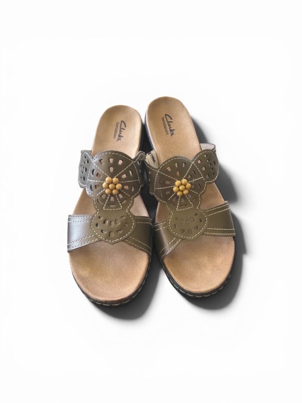Clarks Women's Pewter Decorative Leather Slide Sandals Size 11